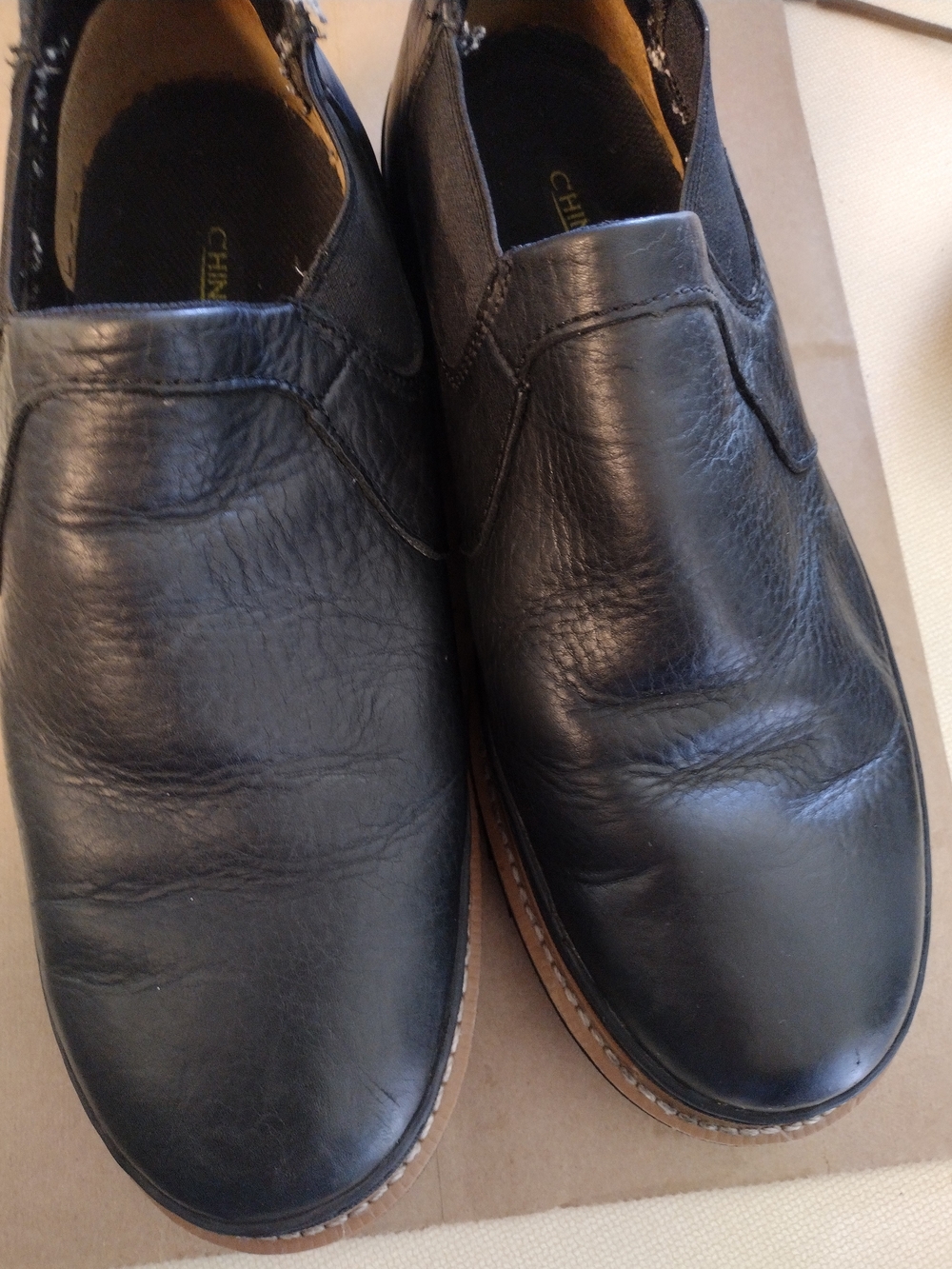 Chinook Cobra Casual Men's Black Leather Slip-On Dress Shoes Size 12 Wide